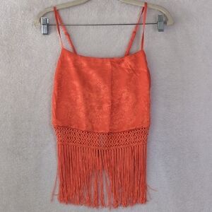 Willow & Root Juniors Orange Tassel Satin Crop Top Size‎ M